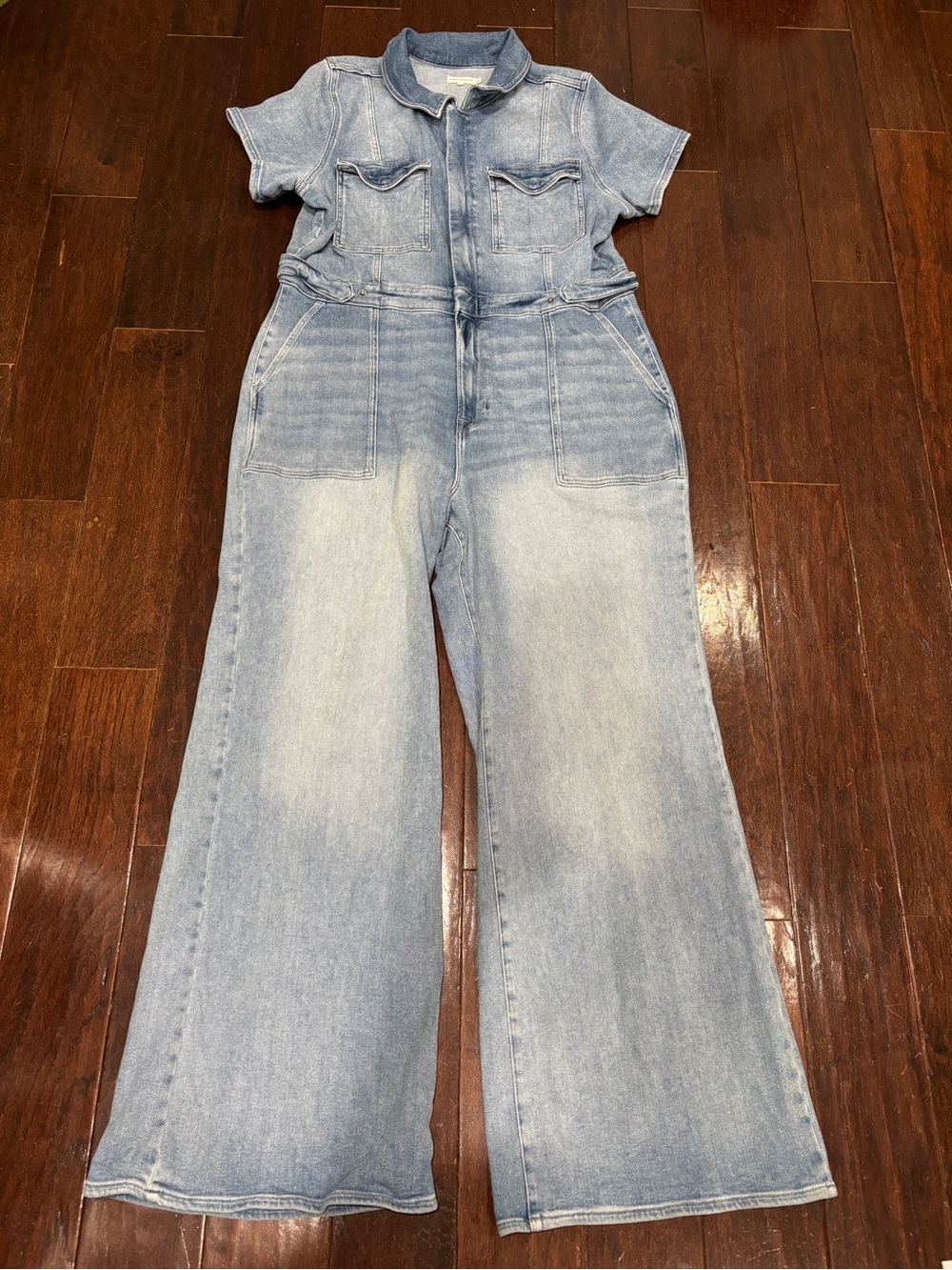 Good American Light Blue Wide-Leg Denim Jumpsuit